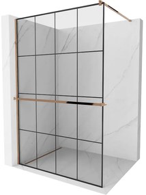Mexen Kioto+ ścianka prysznicowa z półką Walk-in 130 x 200 cm, czarny wzór, różowe złoto - 800-130-121-60-77