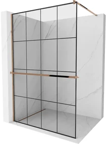 Mexen Kioto+ ścianka prysznicowa z półką Walk-in 130 x 200 cm, czarny wzór, różowe złoto - 800-130-121-60-77