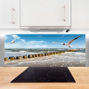 Szkło do Kuchni na Ścianę Mewy nad Morskim Brzegiem