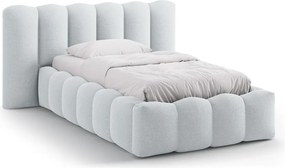 Jasnoszare tapicerowane łóżko jednoosobowe ze schowkiem i stelażem 90x200 cm Lupine – Micadoni