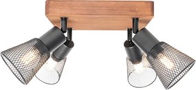 Industrialny reflektor czarny z drewnem 4-światła - Kristina