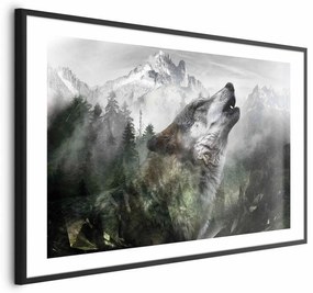 Plakat Wyjący wilk 30x21 cm z ramą czarną z marginesem ARTGEIST B