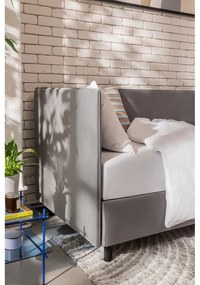 Szare tapicerowane łóżko jednoosobowe ze schowkiem i materacem 120x200 cm Avela – Bonami Selection