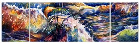 Obraz - Statek na falach oceanu, akwarela (170x50 cm)