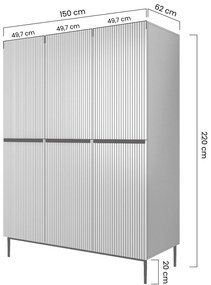 Szafa Nicole 150 cm z półkami - biały mat / złote nóżki
