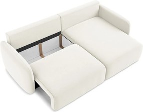 Kremowy aksamitny rozkładany/ze schowkiem narożnik (prawostronny/z szezlongiem) Kalena – Makamii