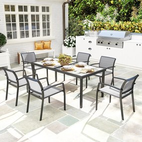 Outsunny 7-częściowy Zestaw Stołowy, 6 Krzeseł, 1 Stół, Składane, Łatwy w Czyszczeniu, Rama Stalowa, Meble Ogrodowe, Szary