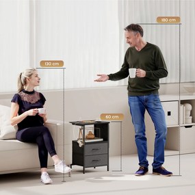 HOMCOM Stolik kawowy/Stolik boczny ze stacją ładującą, stalowa rama, porty USB-C, szuflady, haczyki, 40cm x 30cm x 60cm Czarny | Aosom PL