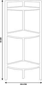 Regał narożny metalowy, 3 półki z MDF,  23,5 x 23,5 x 76 cm