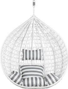 Białe wiszące krzesło KOKON bez stojaka, biało-szara poduszka