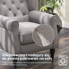 HOMCOM Elegancki Fotel Uszak z Pikowaniem i Drewnianymi Nogami w Kolorze Szarym