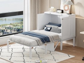 Łóżko chowane 90x200 cm z drewna - z stelażem na listwach - Białe