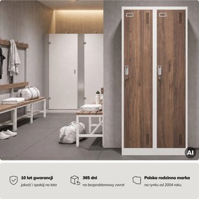 Szafka ubraniowa pracownicza czterokomorowa biała/orzech, 800x1800x500 mm: KACPER Eco Design