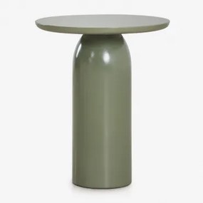 Zestaw 2 Stolików Nocnych Ø45 Cm Z Cementu Layana Jasna, Głęboka Oliwkowa Zieleń - Sklum