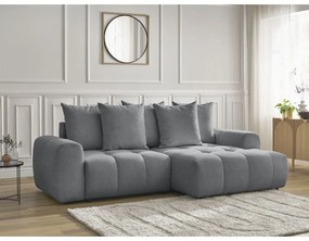 Szary rozkładany/ze schowkiem narożnik z tkaniny szenilowej (prawostronny/z szezlongiem) Roxelane – Bobochic Paris