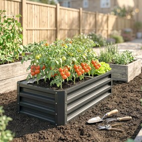 Outsunny Podwyższona Grządka Odporna na Warunki Atmosferyczne z Ocynkowanej Stali z Otwartą Podłogą 120x60x30.5cm Szara | Aosom PL