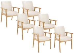 Zestaw 6 krzeseł z podłokietnikami z aksamitu sztruksowego i drewna kauczukowego - Kremowe - FILDON