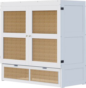 Łóżko Murphy'ego dla młodzieży - 140 x 200 cm - Łóżko ścienne z szufladami do przechowywania - Sosna + sklejka + MDF - białe