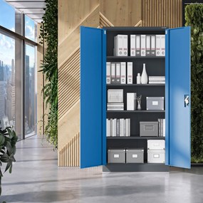 Szafa na dokumenty biurowa metalowa antracytowo-niebieska: JAN H, 900 x 1950 x 400 mm