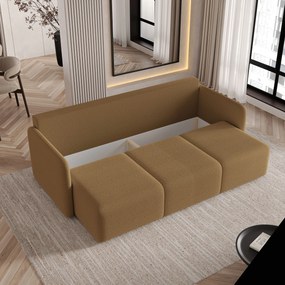 Masseno Sofa SUVI III z funkcją spania i pojemnikiem na pościel, Rozkładana sofa - Miodowy, QUELLE 17