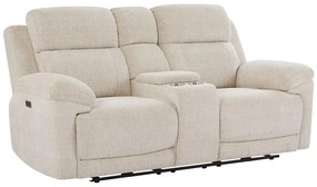 Kanapa 2-osobowa z elektryczną funkcją relax, schowkiem i beżową melanżową tapicerką - KELUNO