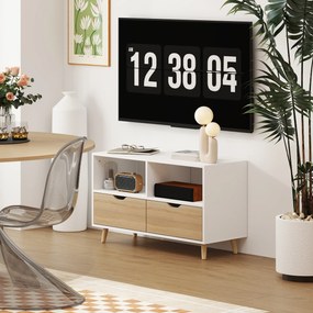 HOMCOM Szafka RTV z szufladami, Otwarci Półki, drewno, 99 x 39 x 58 cm, Biały