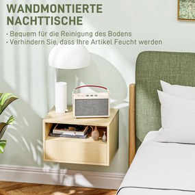 HOMCOM 2-częściowy zestaw wiszących stolików nocnych, Stolik nocny, Komoda nocna, Płyta wiórowa, Naturalny, 45 x 35 x 27,5 cm