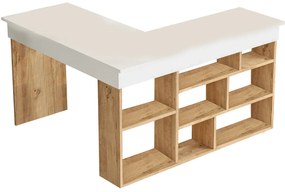 Biurko narożne ze schowkami - Kolor: Biały i naturalny - LILEUL