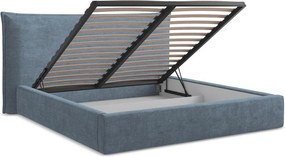 Niebieskie tapicerowane łóżko dwuosobowe ze schowkiem ze stelażem 140x200 cm Esala – Makamii