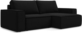 Narożnik prawostronny z funkcją spania - z tkaniny welwetowej - czarny - KIMO