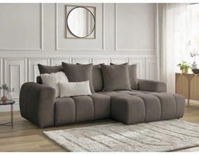 Brązowy rozkładany/ze schowkiem narożnik z materiału bouclé (prawostronny/z szezlongiem) Roxelane – Bobochic Paris