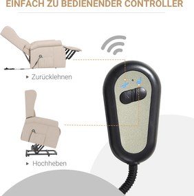 HOMCOM Fotel Relax z funkcją pomocy przy wstawaniu, leżenie, do 200kg, 72,5x94x109cm, kremowy