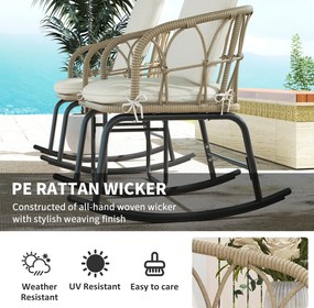 Outsunny Zestaw bujanych krzeseł w stylu boho, z PE-Rattanu, odporny na warunki atmosferyczne, Kremowy