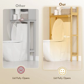 kleankin Regał łazienkowy Regał na toaletę, 3 półki, wodoodporny, 68 cm x 20 cm x 165 cm, Naturalny