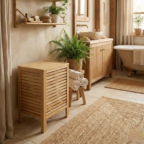 Bambusowy kosz na pranie z pokrywą i wyciąganym workiem LUND, 60 L