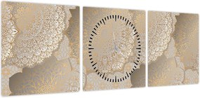 Obraz - Mandale w złotych odcieniach (z zegarem) (90x30 cm)