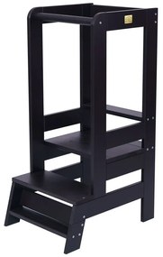 Czarny pomocnik kuchenny dla dzieci z litego drewna sosnowego Montessori – Meowbaby