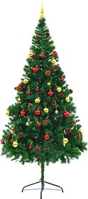 Sztuczna, przedświąteczna choinka z kolorowymi kulkami i LED-ami, zielona, 210 cm