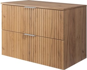 Szafka pod umywalkę, Dąb Craft, 80 x 57 x 46 cm, uchwyt srebrny + Blat