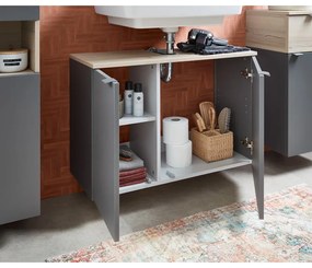 Szaro-naturalna wisząca szafka bez umywalki w dekorze sosny 53x80 cm Quickset 394 – Pelipal