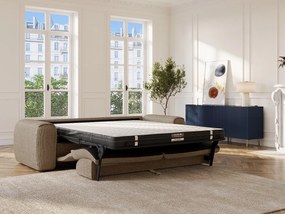 Kanapa 4-osobowa rozkładana typu express z teksturowanej tkaniny w kolorze taupe - Miejsce do spania 160 cm - Materac 16 cmz pamięcią kształtu POGNIA