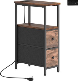 HOMCOM Stolik kawowy/stolik boczny ze stacją ładującą, stalowa rama, 2 szuflady z tkaniny, otwarta półka, 20cm x 40cm x 63cm, Rustykalny brąz | Aosom PL