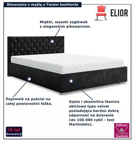 Czarne łóżko welurowe w stylu glamour 6 rozmiarów W8-K68