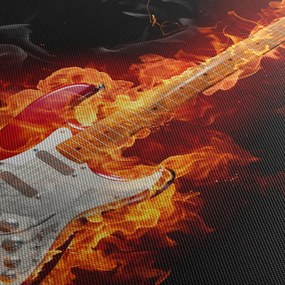 Obraz - Gitara w płomieniach (z zegarem) (90x30 cm)