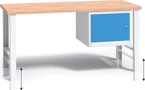 Stół warsztatowy z regulacją wysokości G3, 1500 x 685 x 840-1050 mm, 1x szafka, niebieski