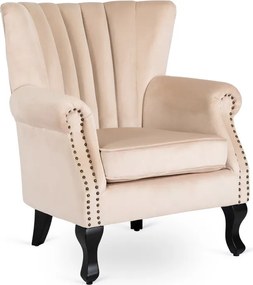 Fotel Uszak Wypoczynkowy MALLO Beżowy Welurowy Nowoczesny Glamour