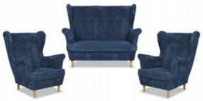 Zestaw wypoczynkowy uszak Bonito sofa fotele Family Meble granatowy sztruks