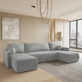 Masseno Narożnik TESSUN z funkcją spania i pojemnikiem na pościel Narozniki U, Rozkładana sofa - Jasnoszary, POSO 55 + PAROS 05