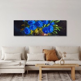 Obraz niebieskich kwiatów w wazonie (170x50 cm)