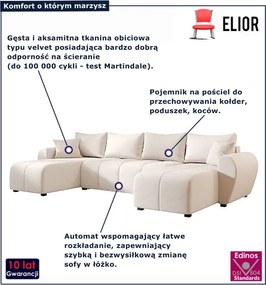 Kremowy narożnik z funkcją spania w kształcie U - Aurelix 4X